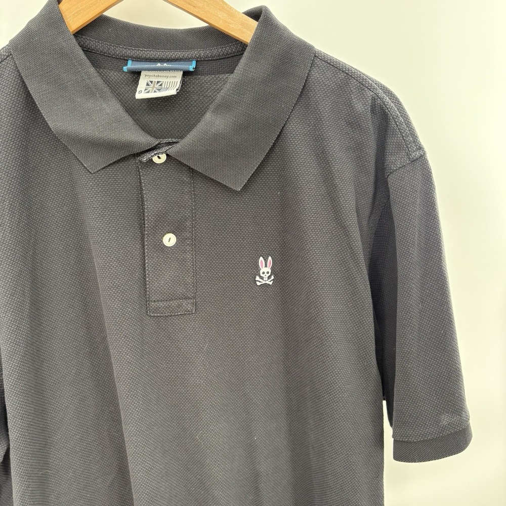 Psycho Bunny Men Polo Shirt Black Logo Embroidered Mesh Breathable Pima Size 8 - Picture 2 of 5